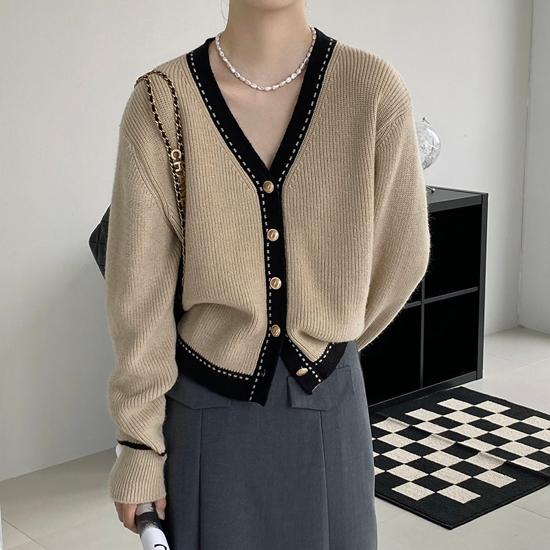 24HA109.10 - ÁO LEN CARDIGAN CỔ V 3 MÀU QUẢNG CHÂU