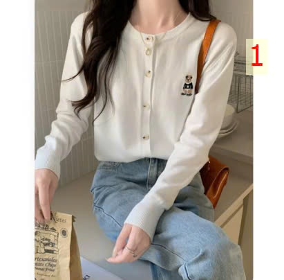 24HA129.25 - CARDIGAN LEN HÌNH GẤU NỮ