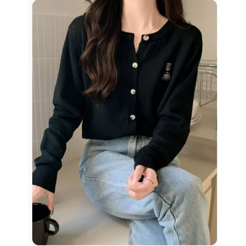 24HA129.25 - CARDIGAN LEN HÌNH GẤU NỮ