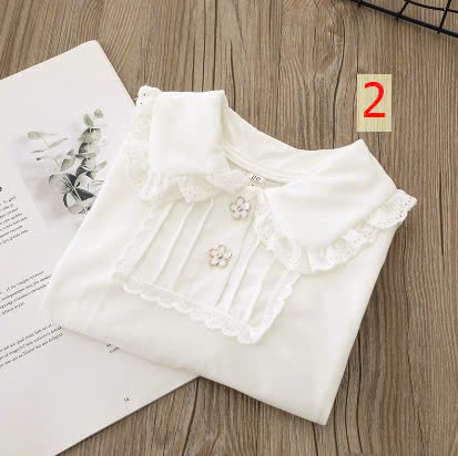 24HA129.17 - ÁO THU ĐÔNG TRẮNG CỔ SEN BÉ GÁI