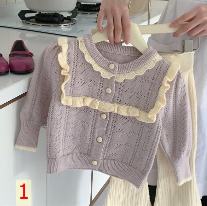 24HA139.07-ÁO CARDIGAN LEN TÍM PHONG CÁCH HQ BÉ GÁI