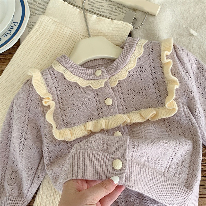 24HA139.07-ÁO CARDIGAN LEN TÍM PHONG CÁCH HQ BÉ GÁI