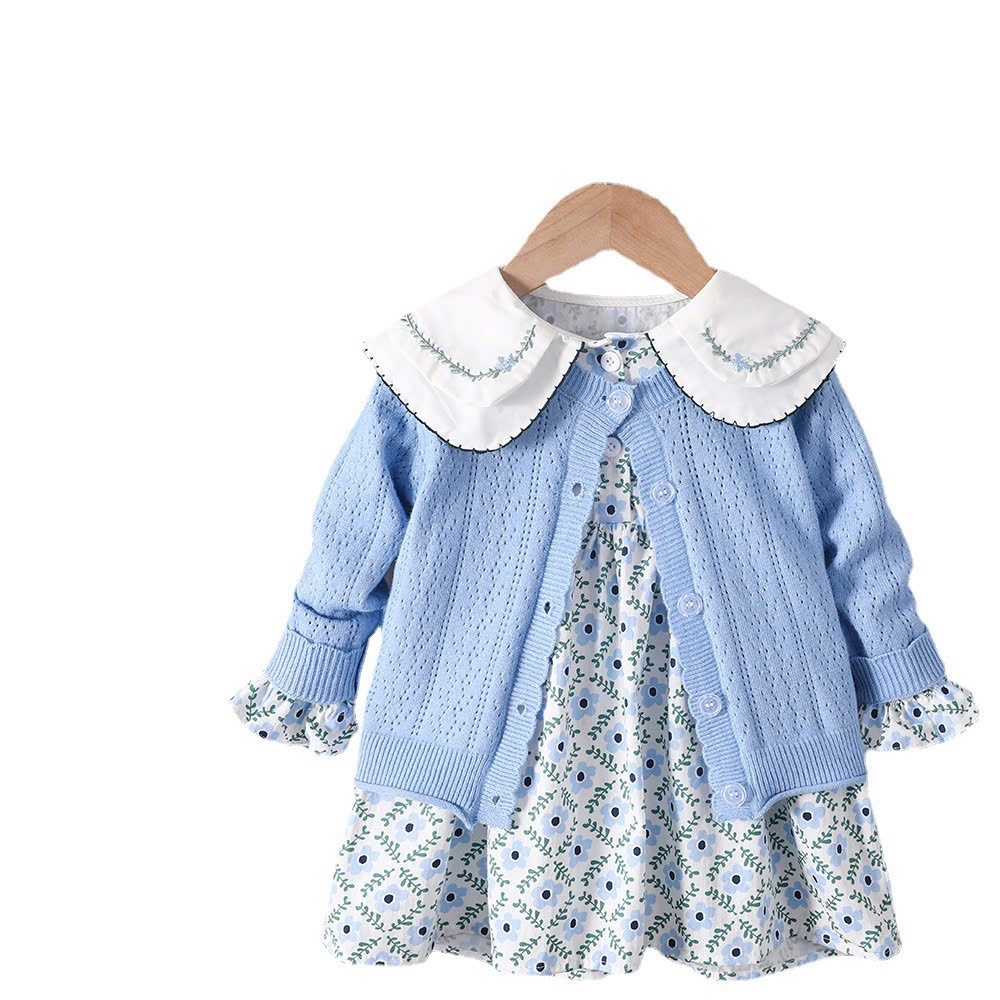 24HA139.08 - SET VÁY KÈM ÁO LEN CARDIGAN CHO BÉ