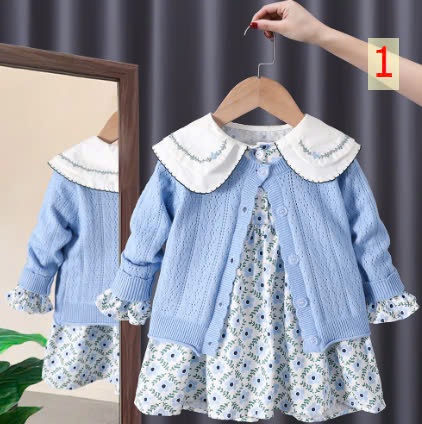 24HA139.08 - SET VÁY KÈM ÁO LEN CARDIGAN CHO BÉ