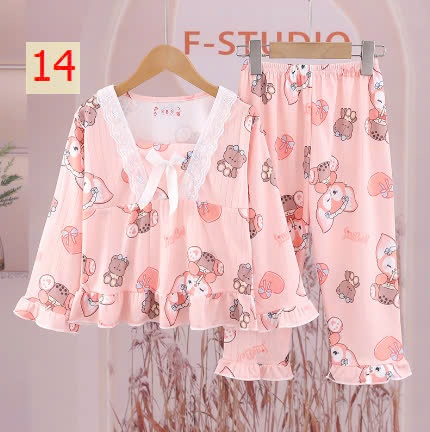 24HA149.30 - SET 2 BỘ MẶC NHÀ BÁNH BÈO SZ ĐẠI BÉ GÁI