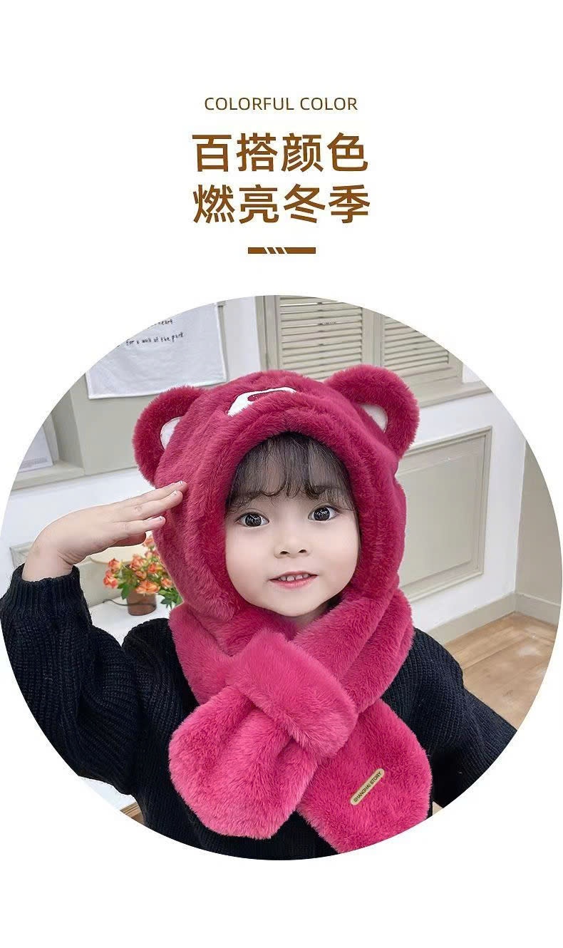 24HA179.11-MŨ LÔNG KÈM KHĂN CUTE CHO BÉ