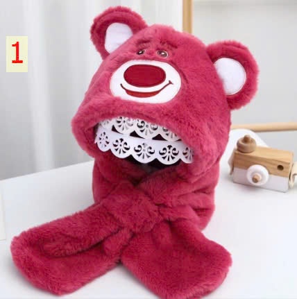 24HA179.11-MŨ LÔNG KÈM KHĂN CUTE CHO BÉ