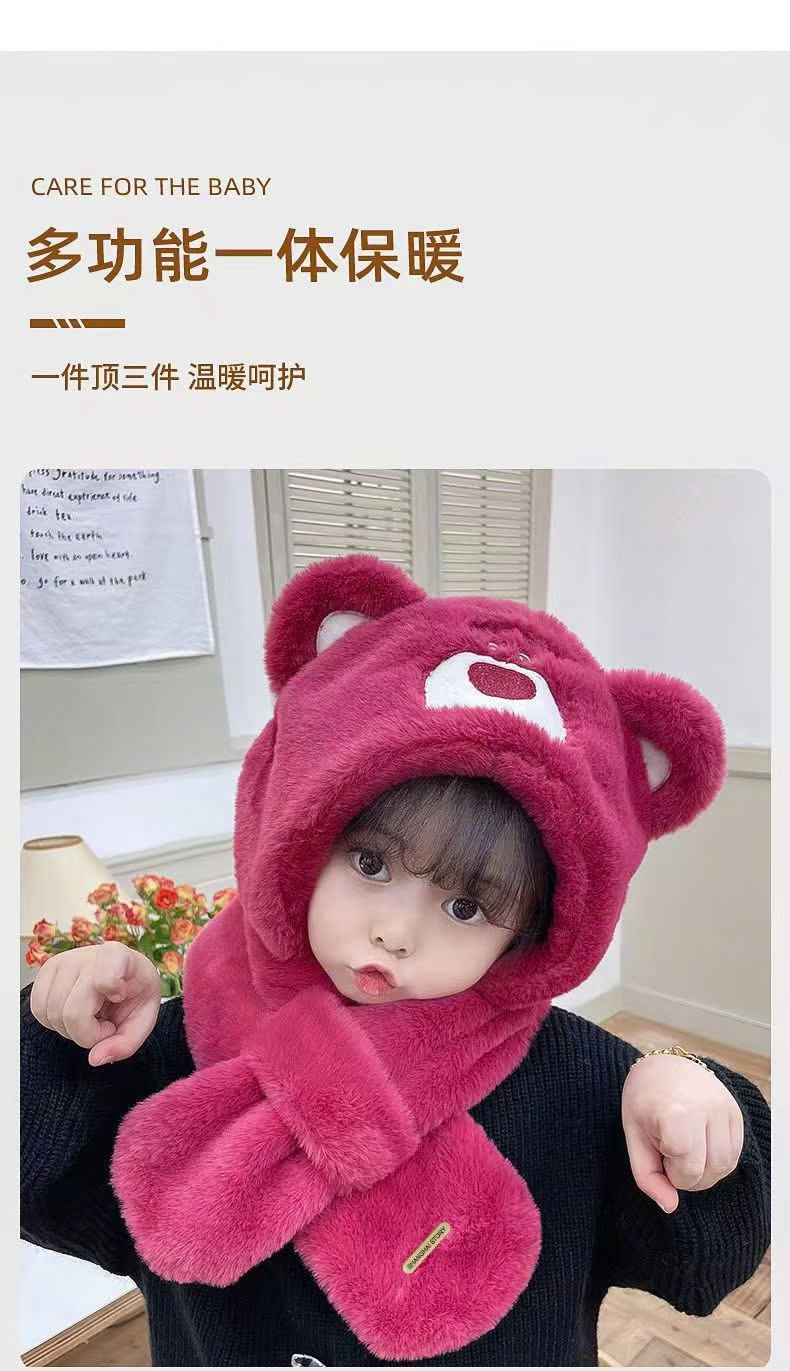 24HA179.11-MŨ LÔNG KÈM KHĂN CUTE CHO BÉ