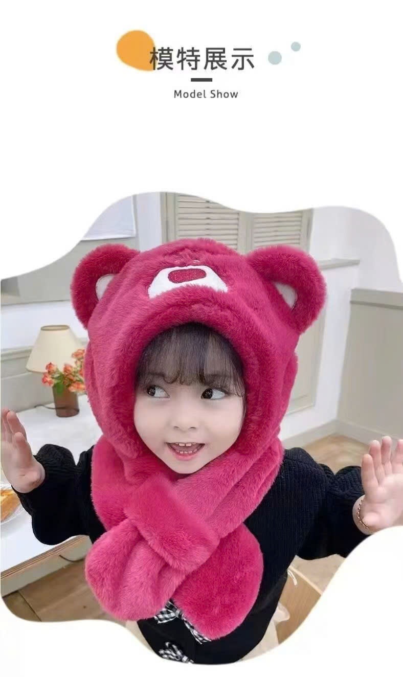 24HA179.11-MŨ LÔNG KÈM KHĂN CUTE CHO BÉ