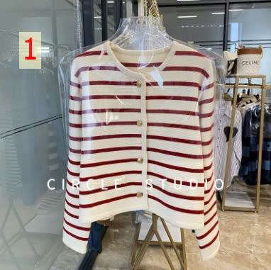24HA189.08 - LEN CARDIGAN KẺ CHO NỮ