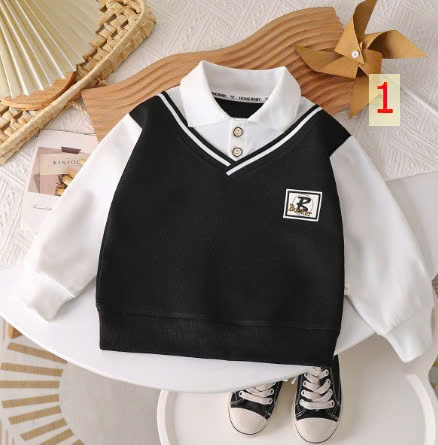 24HA199.09 - ÁO NỈ PHỐI CỔ POLO BÉ