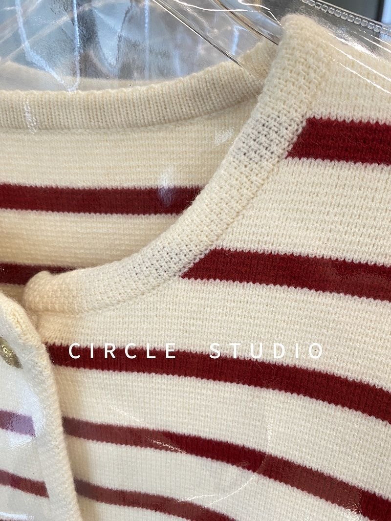 24HA189.08 - LEN CARDIGAN KẺ CHO NỮ