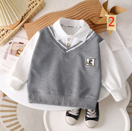24HA199.09 - ÁO NỈ PHỐI CỔ POLO BÉ