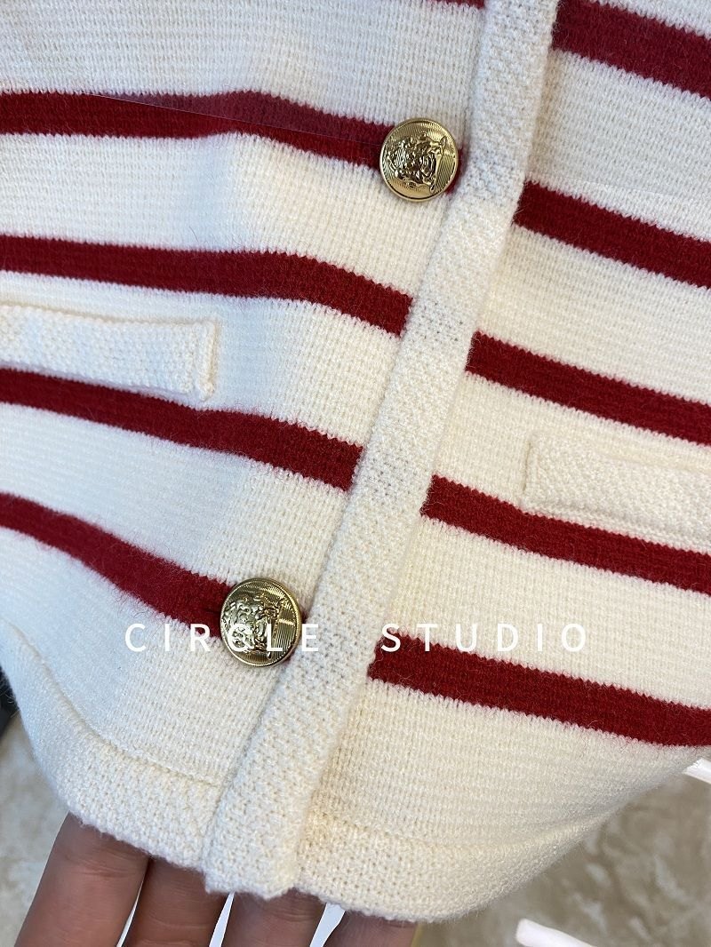 24HA189.08 - LEN CARDIGAN KẺ CHO NỮ