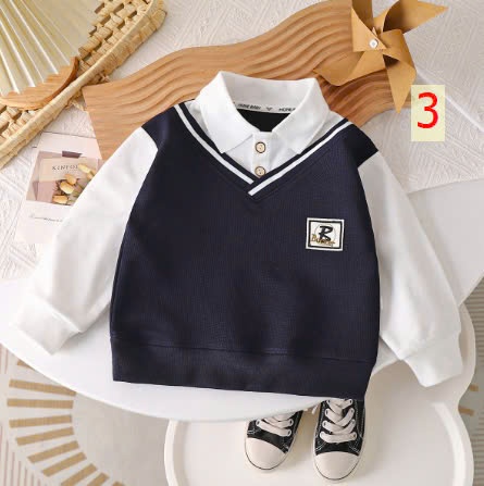 24HA199.09 - ÁO NỈ PHỐI CỔ POLO BÉ