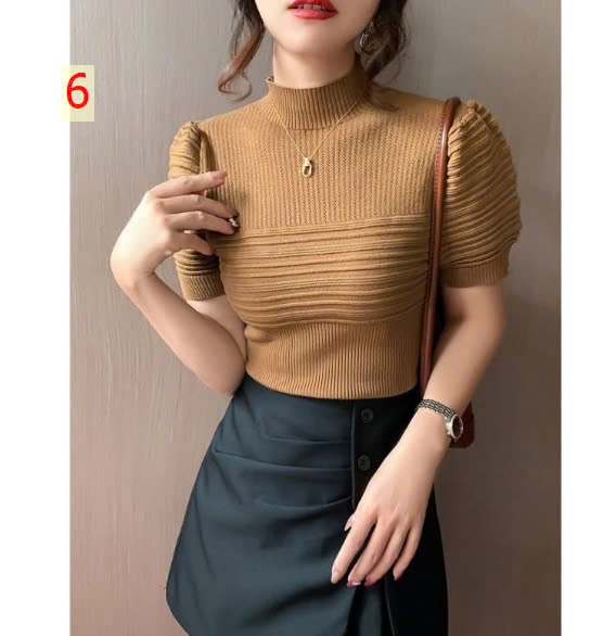 24HA209.23-ÁO LEN CỘC CAO CỔ TAY PHỒNG NỮ