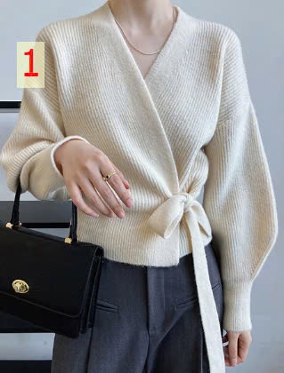 24HA209.16-ÁO LEN VẠT CHÉO CỔ V THẮT DÂY