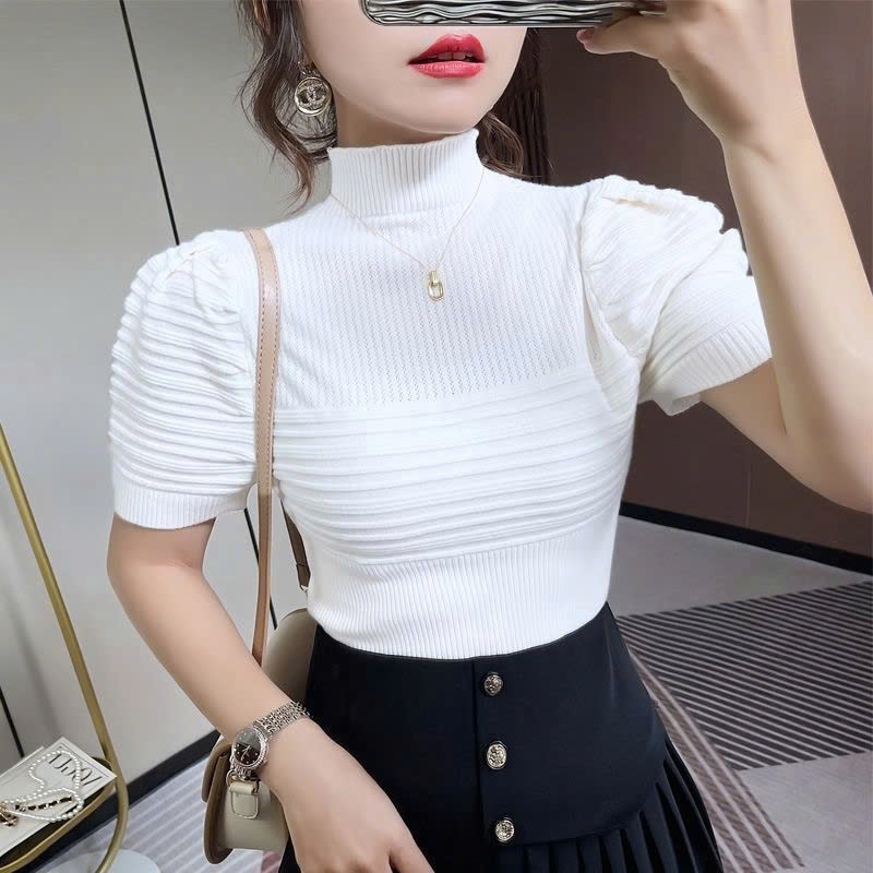 24HA209.23-ÁO LEN CỘC CAO CỔ TAY PHỒNG NỮ