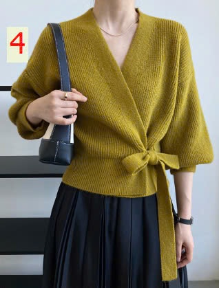 24HA209.16-ÁO LEN VẠT CHÉO CỔ V THẮT DÂY