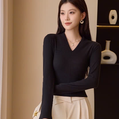 24HA229.02-ÁO CỔ V CHO NỮ