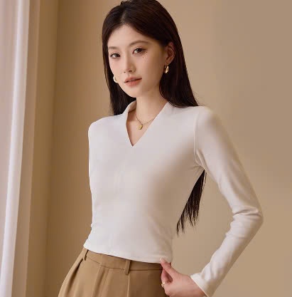 24HA229.02-ÁO CỔ V CHO NỮ
