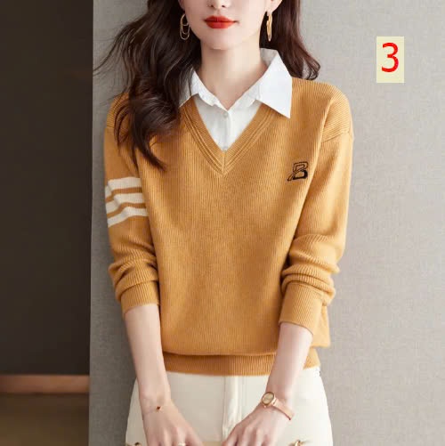 24HA229.26- ÁO LEN PHỐI SƠ MI NỮ