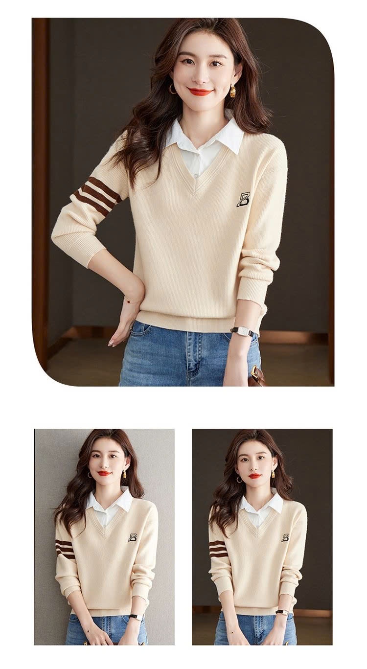 24HA229.26- ÁO LEN PHỐI SƠ MI NỮ