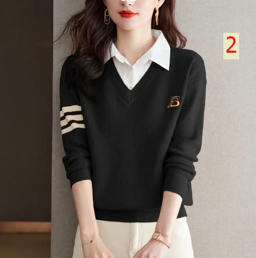 24HA229.26- ÁO LEN PHỐI SƠ MI NỮ