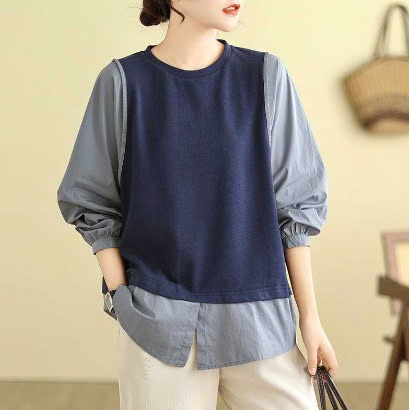 24HA269.09-SƠ MI NỮ CỔ TRÒN PHỐI SÀNH ĐIỆU