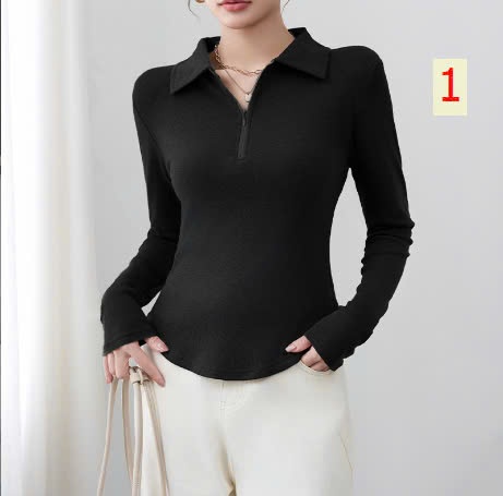 24HA279.07 - ÁO THUN CỔ POLO KÉO KHÓA NỮ