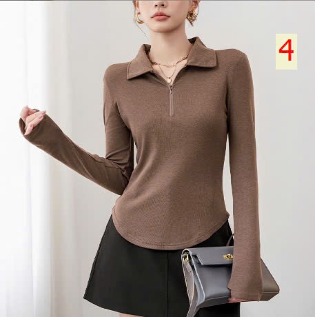 24HA279.07 - ÁO THUN CỔ POLO KÉO KHÓA NỮ