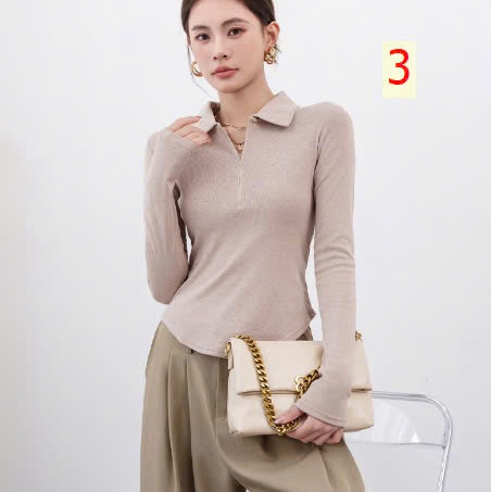 24HA279.07 - ÁO THUN CỔ POLO KÉO KHÓA NỮ