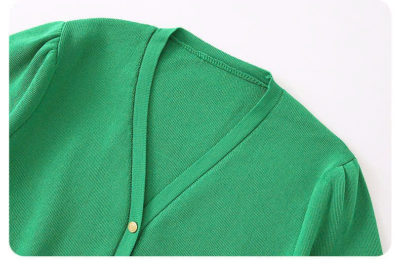 24HA309.16- ÁO CARDIGAN NGẮN TAY DỆT KIM CỔ V LA CHAPELLE