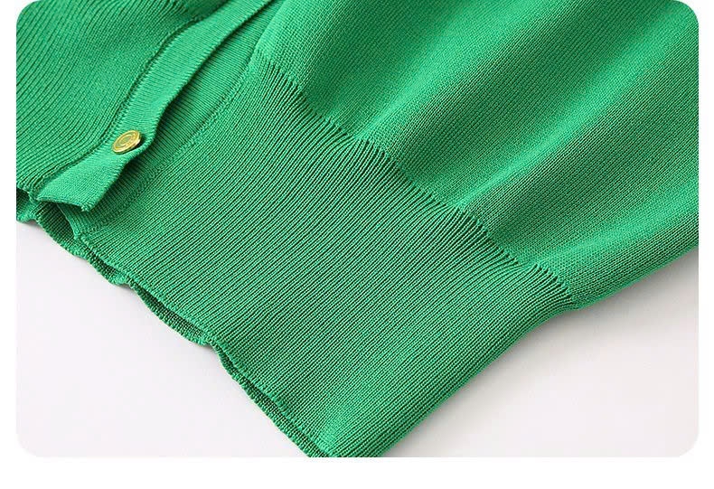 24HA309.16- ÁO CARDIGAN NGẮN TAY DỆT KIM CỔ V LA CHAPELLE