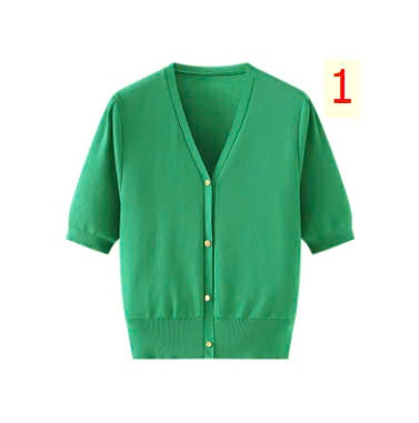 24HA309.16- ÁO CARDIGAN NGẮN TAY DỆT KIM CỔ V LA CHAPELLE