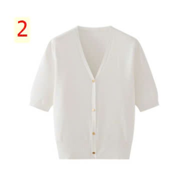 24HA309.16- ÁO CARDIGAN NGẮN TAY DỆT KIM CỔ V LA CHAPELLE