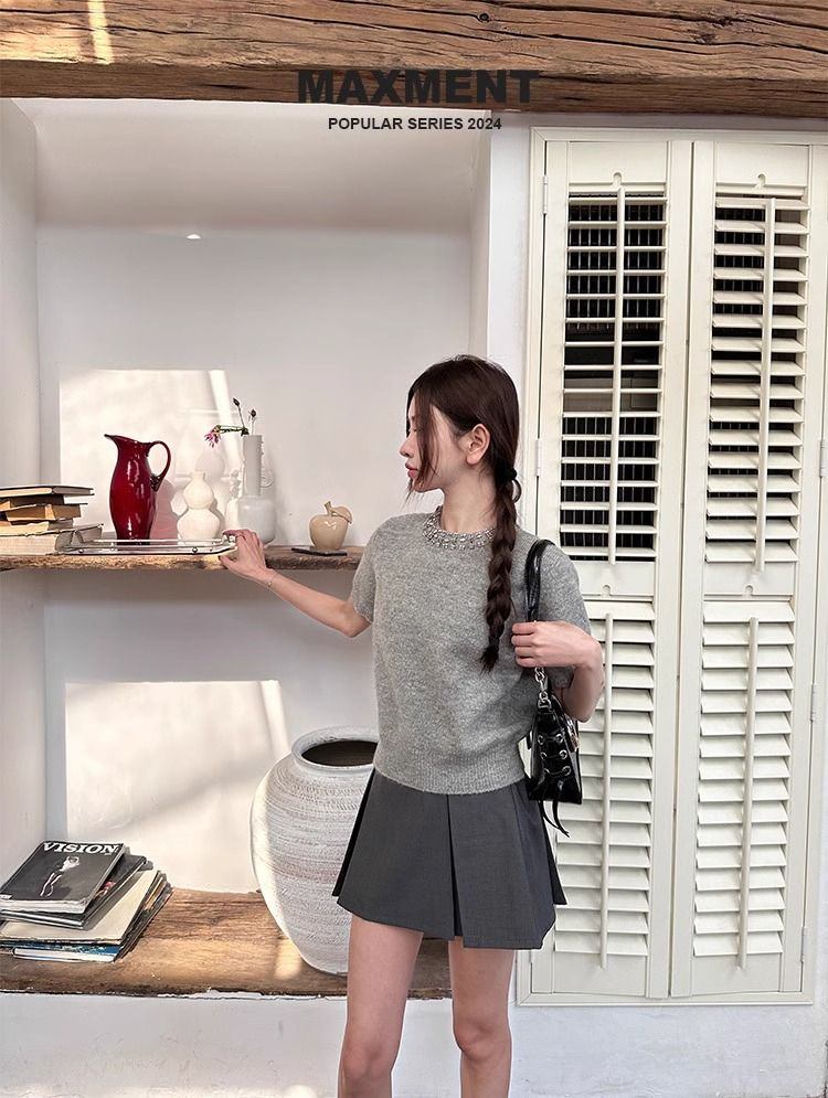24HA310.26 - ÁO LEN CỘC CỔ TRÒN ĐÍNH ĐÁ CACHE