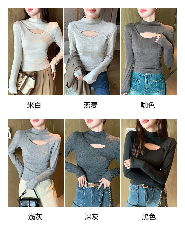 24HA510.12 - ÁO THUN DÀI TAY KHOÉT CỔ CÁCH ĐIỆU