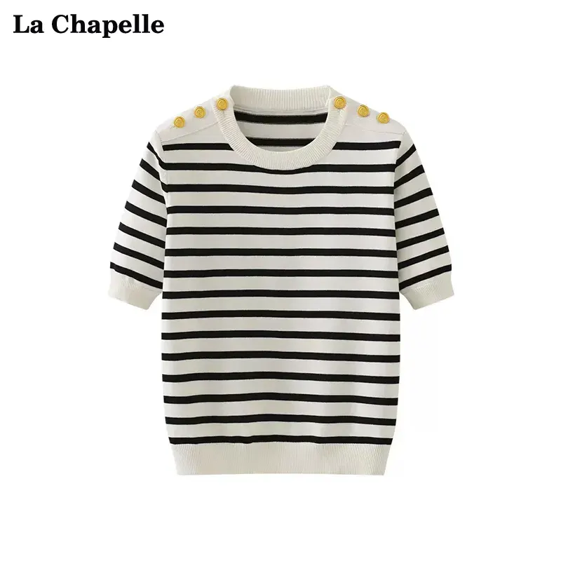 24HA510.32 - ÁO LEN KẺ ĐEN TRẮNG LACHAPELLE