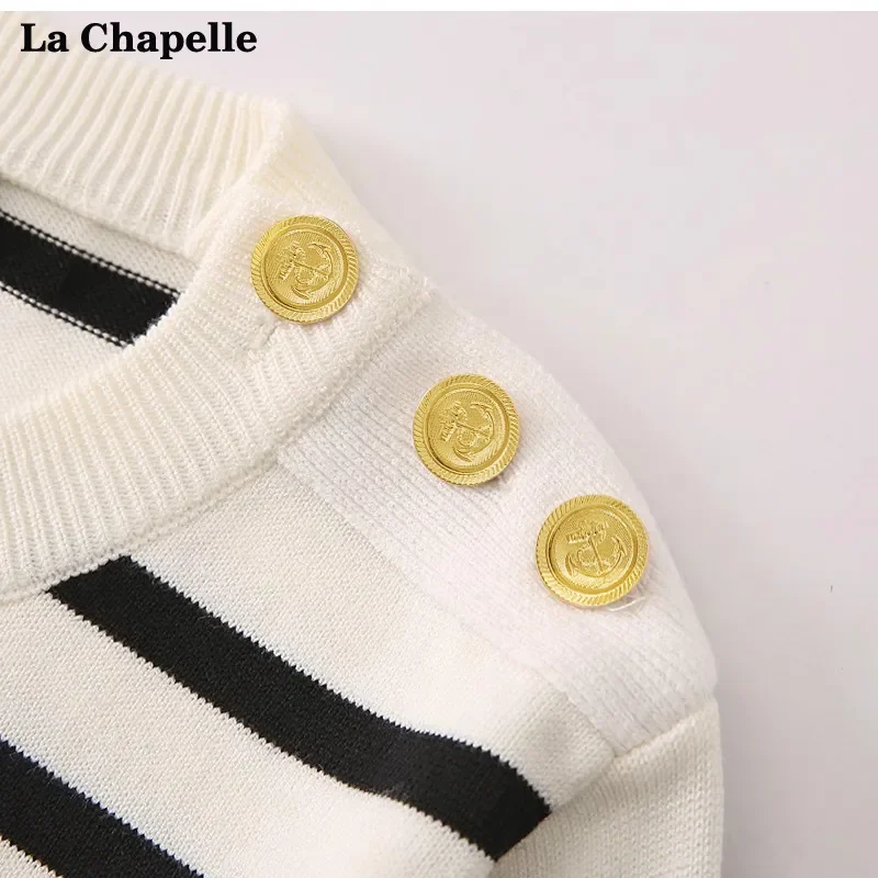 24HA510.32 - ÁO LEN KẺ ĐEN TRẮNG LACHAPELLE