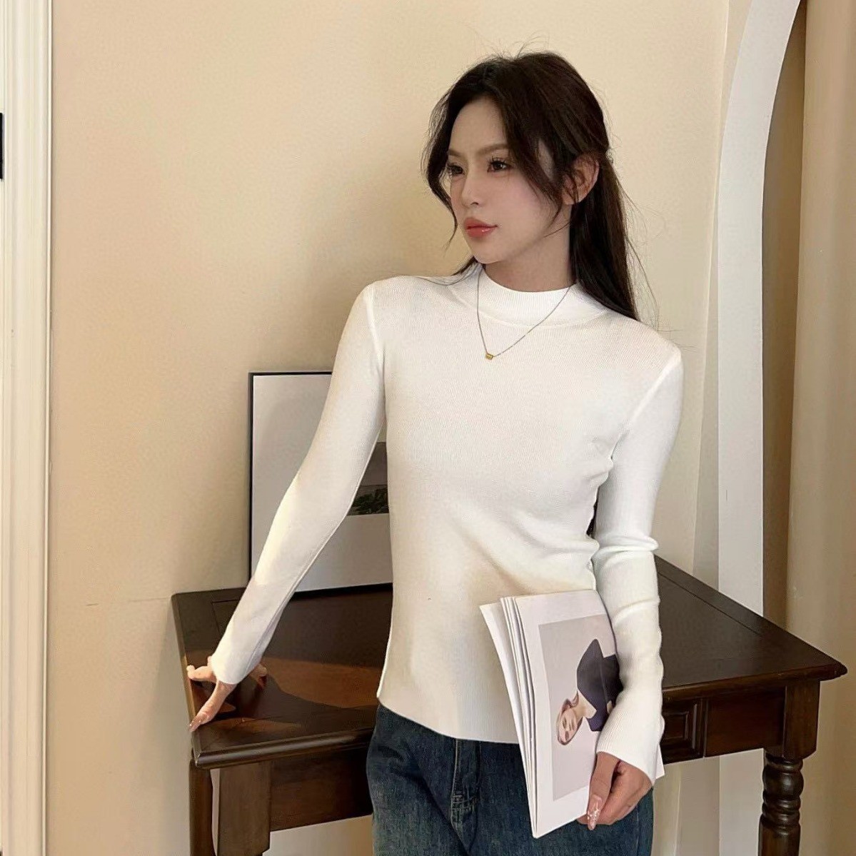 24HA710.11 - ÁO LEN NỮ CỔ CAO URBANE ROSY