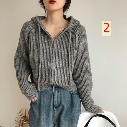 24HA710.23 - ÁO KHOÁC LEN KÉO KHOÁ NỮ