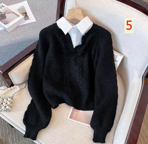 24HA810.26 - ÁO LEN THỪNG 4 MÀU PHỐI CỔ SƠ MI TRẮNG