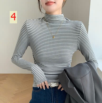 24HA1010.14 - ÁO NỈ KẺ GIỮ NHIỆT NỮ