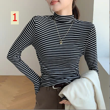 24HA1010.14 - ÁO NỈ KẺ GIỮ NHIỆT NỮ