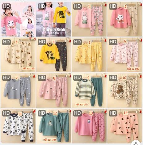 24HA1110.30 - BỘ COTTON MẶC NHÀ SIZE ĐẠI CHO BÉ