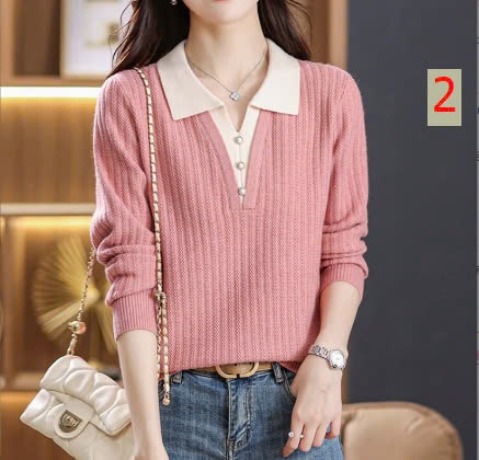 24HA1210.31 - ÁO LEN CỔ GIẢ SƠ MI
