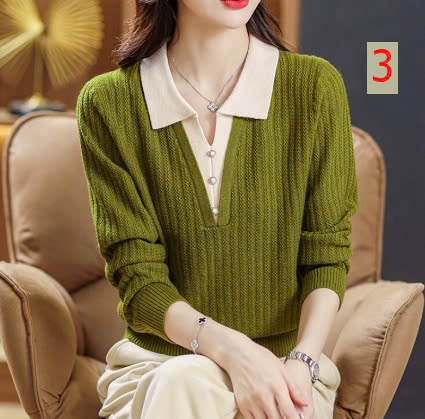 24HA1210.31 - ÁO LEN CỔ GIẢ SƠ MI