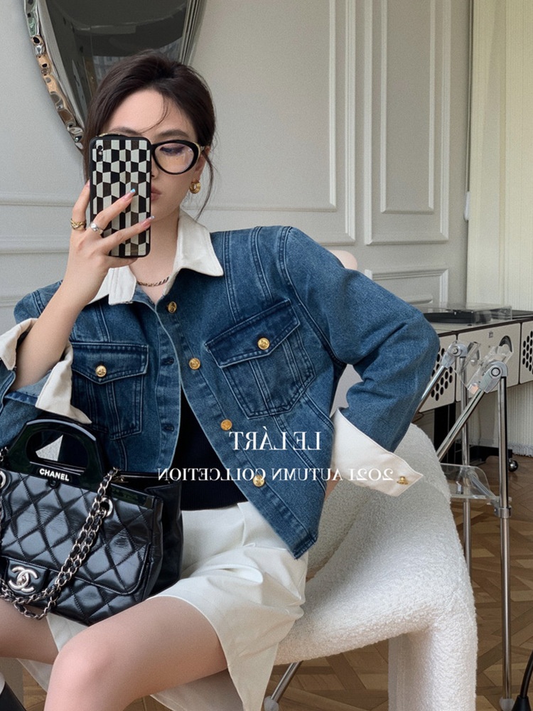 24HA1410.09 - ÁO KHOÁC JEAN PHỐI TAY CỔ