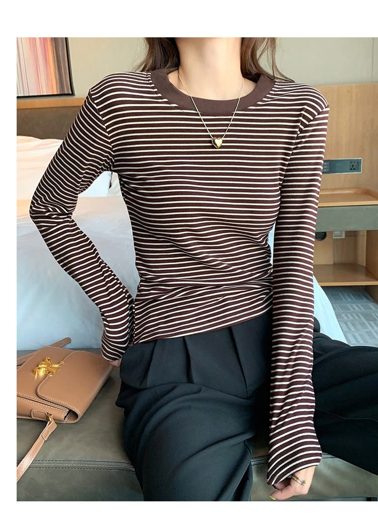 24HA1610.18- ÁO THUN KẺ CỔ TRÒN